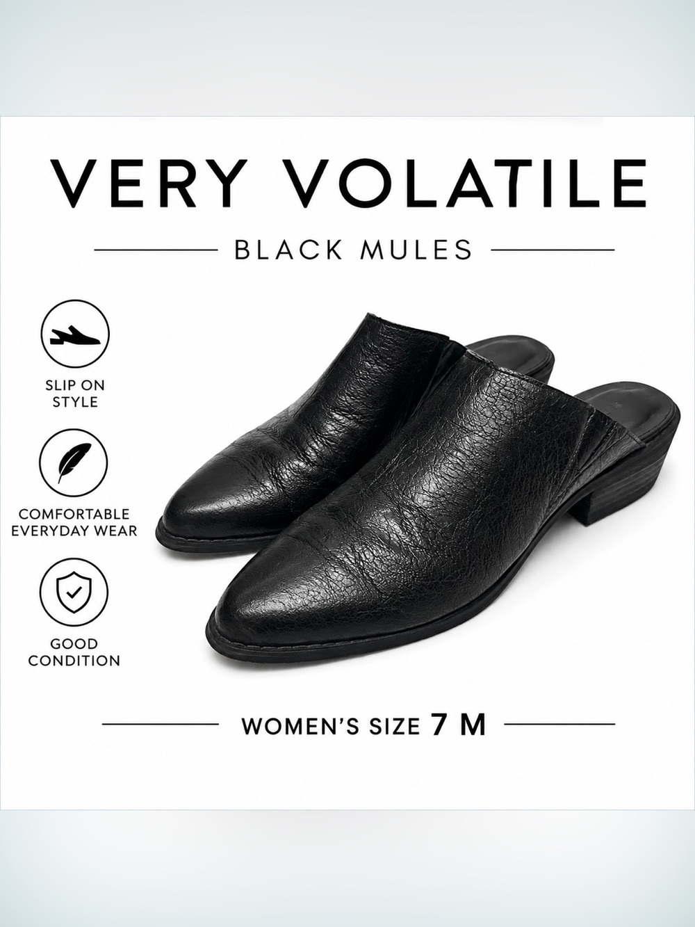 Very Volatile Black Mule Slip On Shoes Size 7M Good Condition